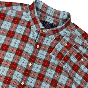 Vineyard Vines Shep & Ian Classic Fit Tucker Shirt Mens XXL Red Blue Plaid Whale